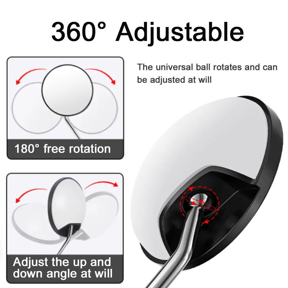 Par motorcykel backspeglar moped skoter motorcykel sidospegel rund medurs 8mm 360 grader konvex speglar