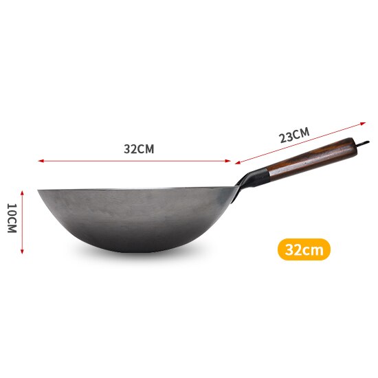 Traditionele Handgemaakte Ijzeren Wok, Niet-Coating Woks Voor Keuken Panwooden Handvat Wok Keuken Gas Pot Kookgerei: 32cm