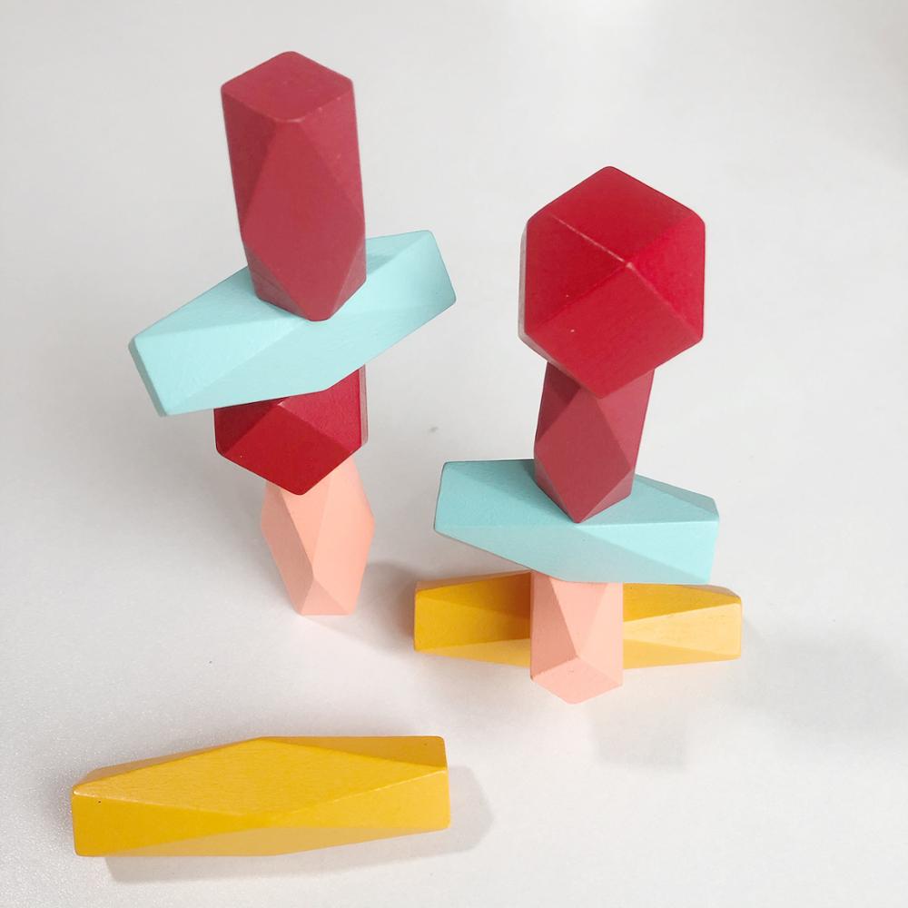 10 stücke Farbige Kiefer/Buche Stein Jenga Baustein Pädagogisches Spielzeug Baby Stacking Spiel Balancing Stein Jenga Holz Spielzeug für Kinder