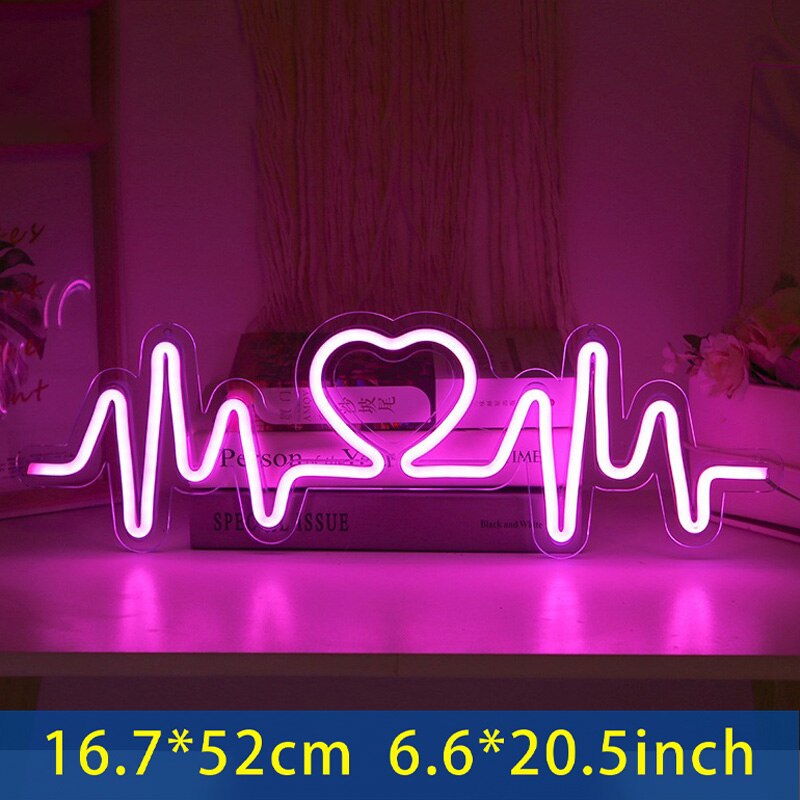 Hartslag Neon Sign Licht Led Liefde Logo Lamp Bruiloft Lighing Backplane Bekentenis Kerst Decor Achtergrond Muur Usb Aangedreven: Heart-Pink