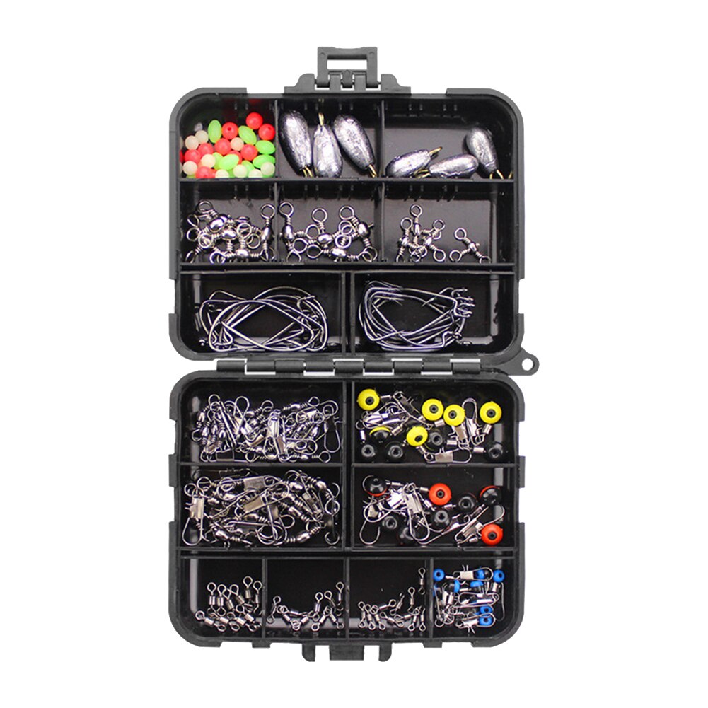 160pcs/set Fishing Tackles Set Jig Hooks Beads Sinkers Weight Swivels Snaps Sliders Kit Angling Fish Tackle Accessory with Box