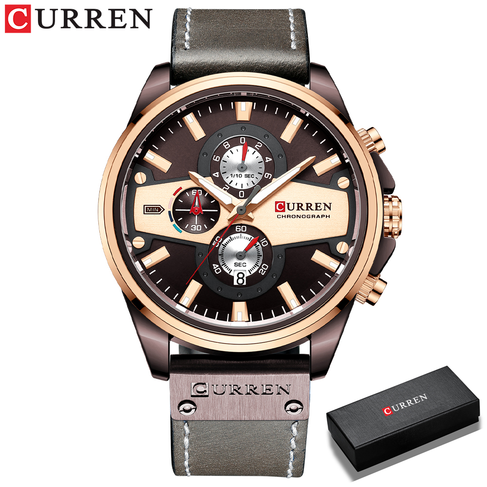 Curren Casual Horloges Voor Mannen Creatieve Chronograaf Horloge Lederen Quartz Klok Man: brown box