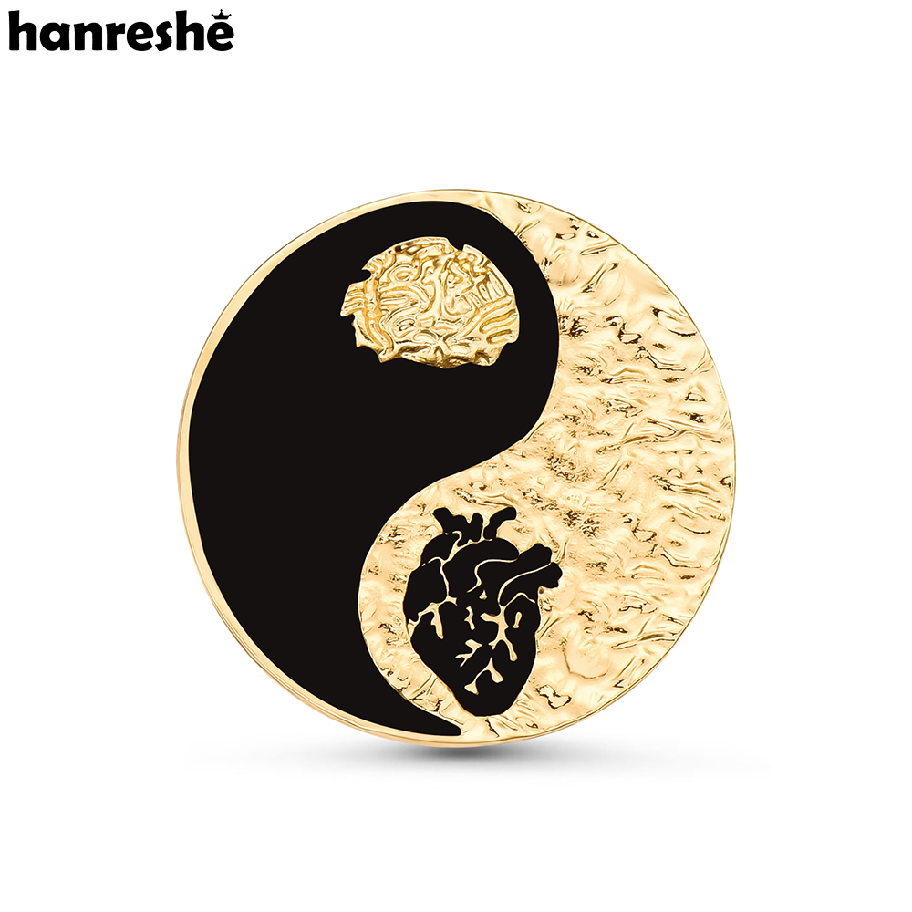 Hanreshe Yinyang corazón cerebro Pin anatomía médica Doctor enfermera solapa mochila broche insignia medicina joyería