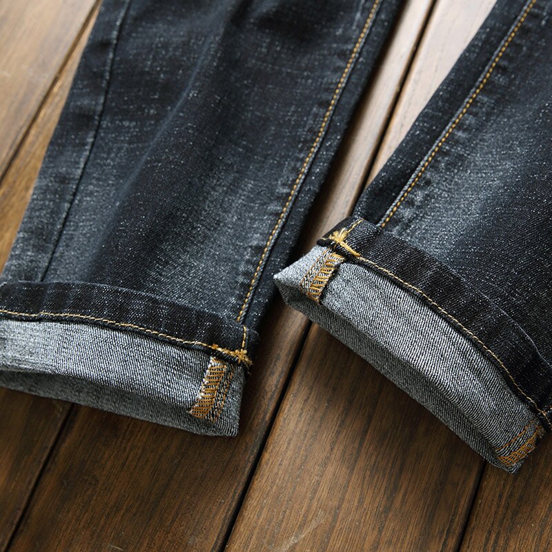 Mannen Zwart En Grijs Gescheurde Jeans Lente Mode Regular Fit Stretch Jeans Mannelijke Broek