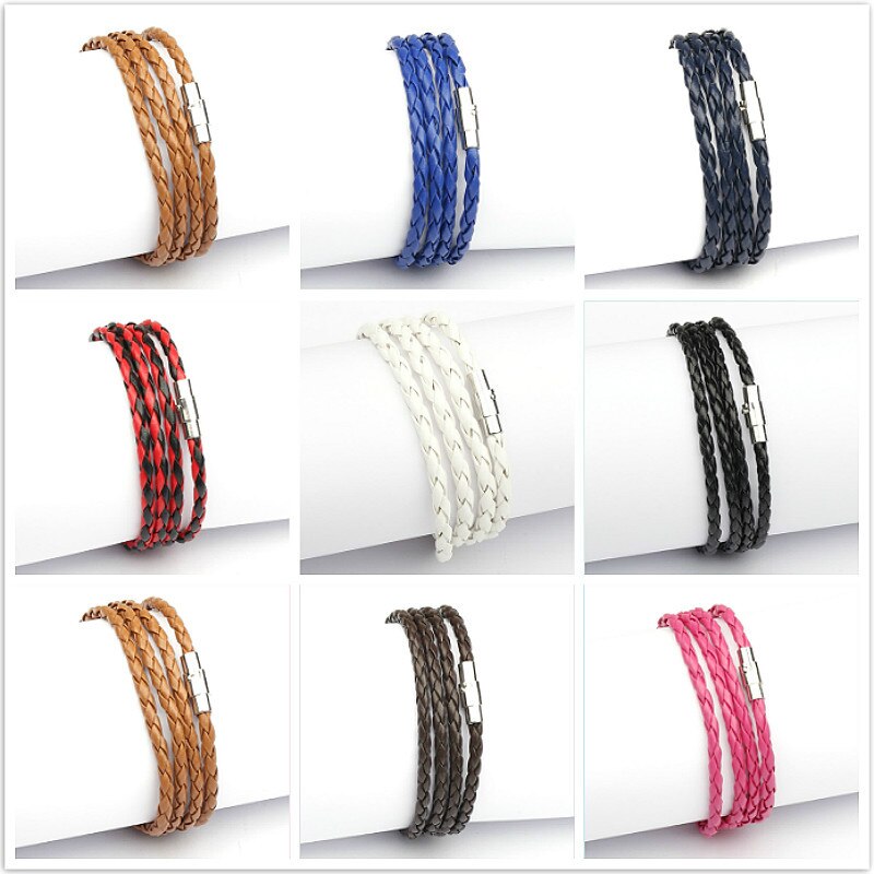 Style Populaire 4 Cirkel Lederen Armband Voor Mannen Id Armbanden Vintage Zwart 11 Kleur kiezen