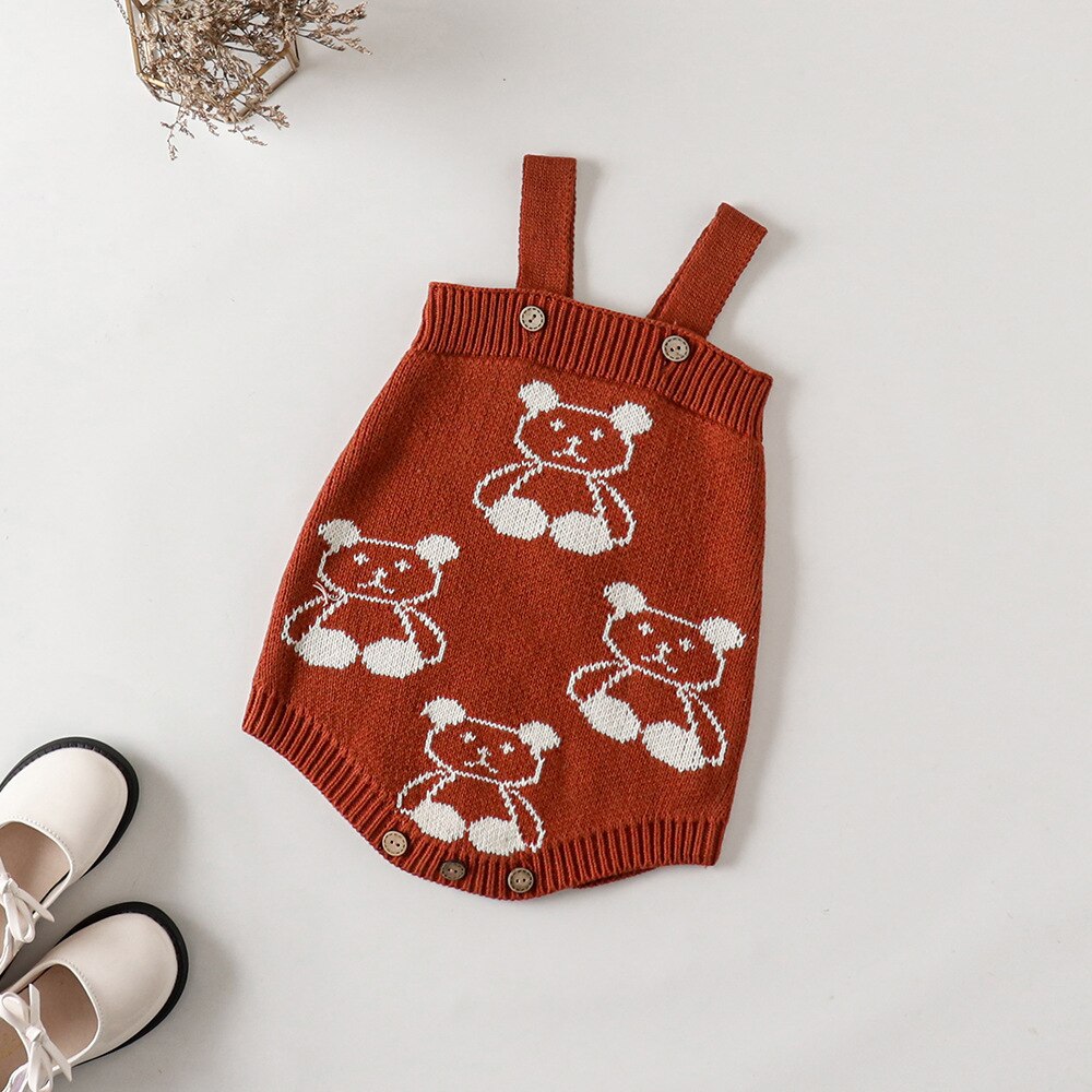 Peuter Meisje Truien Vest Kind Katoen Gebreide Jas Baby Truien Rompertjes Pasgeboren Knit Bretels Jumpsuits Baby Kleding: brown Rompers / 3T