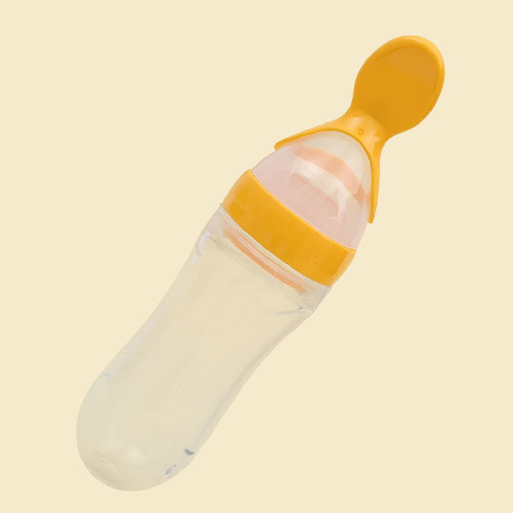 Dejlig sikkerhed spædbarn baby silikone klemme fodring med ske føder mad ris kornflaske til bedste 90ml: Gul