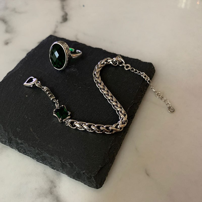 FOXANRY 925 braccialetti con timbro per donna Trendy elegante affascinante Vintage catena unica zircone verde gioielli per feste di compleanno
