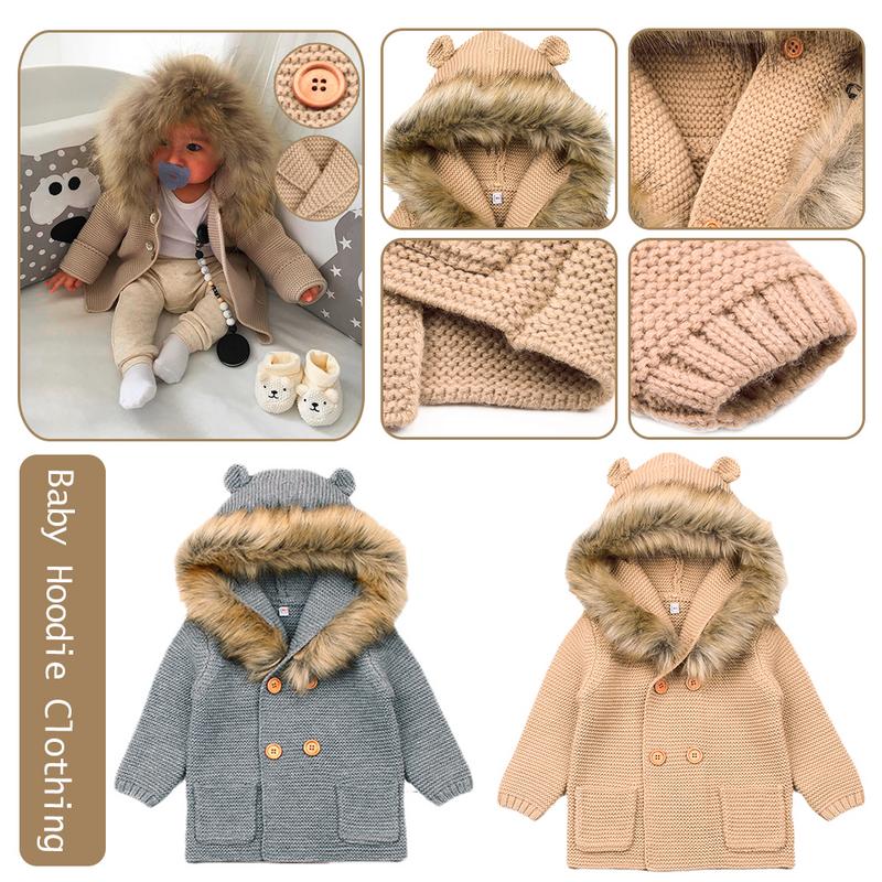 Winter Sweater Cartoon For Baby Girls Cardigan With Ears Newborn Boys Knitted Jackets With Hood Autumn Children Long Sleeve Coat