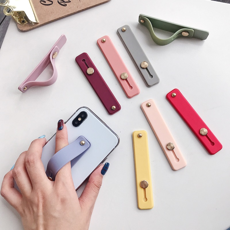 Plain Kleur Pols Band Hand Band Vinger Grip Mobiele Telefoon Houder Stand Push Pull Universele Telefoon Socket Houder voor Iphone