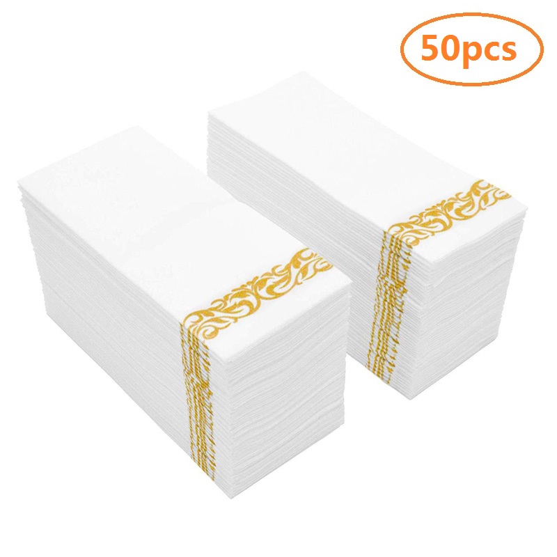 25-100pcs Soft Absorbent Disposable Hand Towels Linen-Feel Paper Hand Towels Durable Decorative Bathroom Hand Napkins Parties: 50 Gold Tissue
