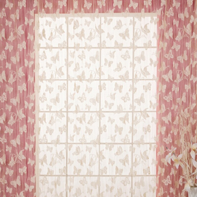 Romantic Modern Embroidered Sequins Butterfly Fringe String Rustic Sheer Purple Voile Curtains for Living Room Bedroom Kitchen: Light Yellow