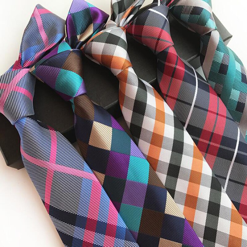 Ricnais 8cm Formal Tie Brown Yellow Plaid Striped Silk Necktie Suit Mens Silk Neck Tie For Man Business Wedding Party Gravata