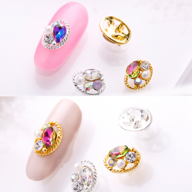 10 stk hule ovale rhinestones perle charms skjønnhet glitter negler charms smykker tilbehør metall for 3d nail art dekorasjon -7*12