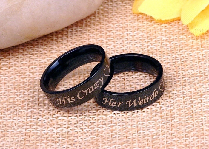 2 stks/set Zijn Crazy Haar Weirdo Ring Set Liefde Hart Paar Ringen Sieraden Titanium Staal Band Ring voor Liefhebbers beste Vriend, BFF