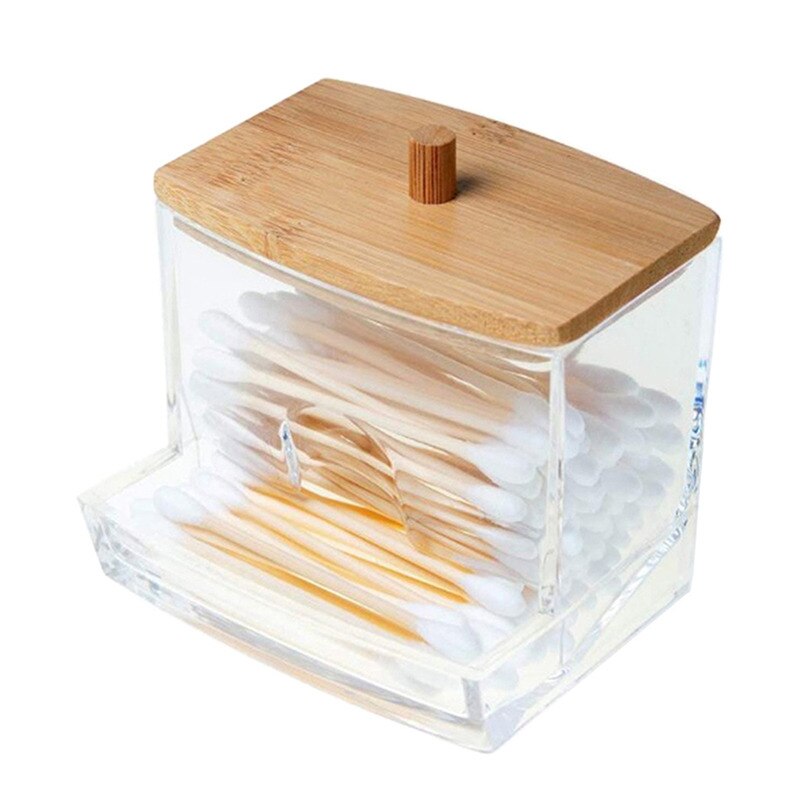 Makeup Cotton Pad Organizer Storage Box For Cotton Swabs Rod Cosmetics Jewelry Bathroom Qtip Container with Bamboo Lid: 1-10