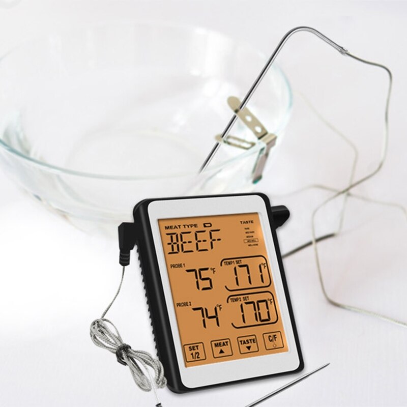 Dual Probe Digital Cooking Meat Thermometer Large LCD Backlight Food Grill Thermometer with Timer Mode for Smoker Kitchen BBQ