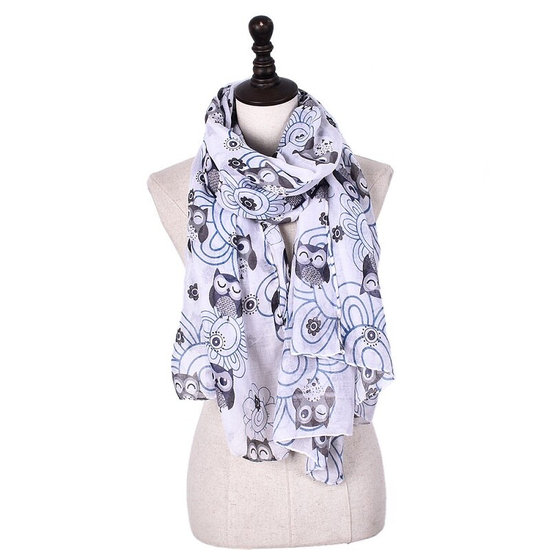 coton Voile mince écharpe femmes dessin animé hibou imprimer châle musulman Hijabs foulard enveloppe islamique femme étole 80x190cm