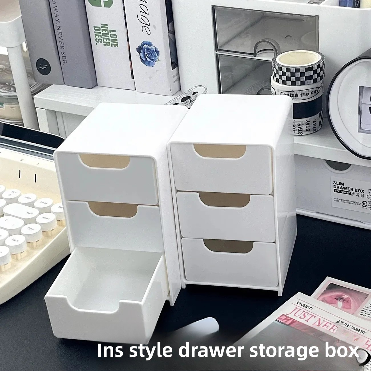 Desktop Organizer Box Drawer Style Cosmetic Jewelry Storage Box Student Desk Stationery Hair Tie Placement Box Plastic Material