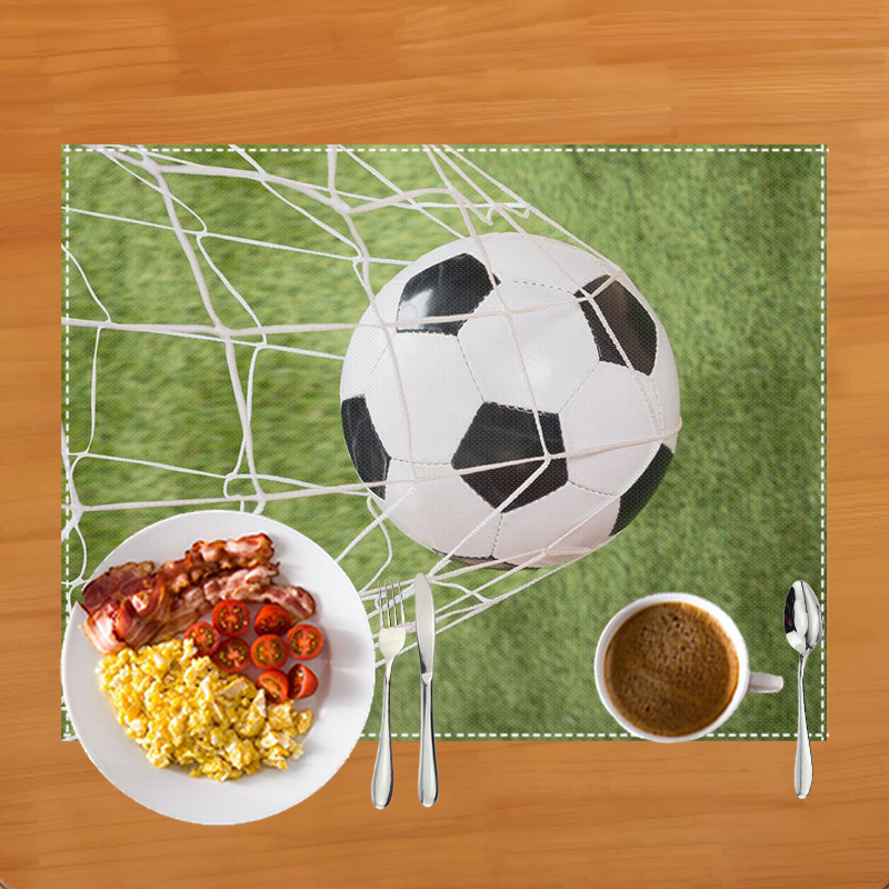 Mantel Individual con estampado de campo de fútbol, alfombrilla de lino para mesa de comedor, almohadillas para tazas de café, accesorios de cocina: Rojo