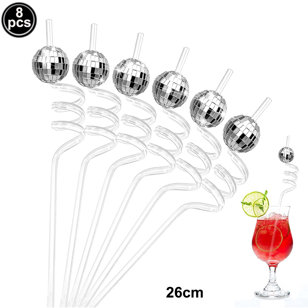 8 stuks kleurrijke spiegel discobal rietjes herbruikbare mini disco plastic stro jaren '70 disco decoratieve rietjes disco party verjaardag decor: Deep Sapphire