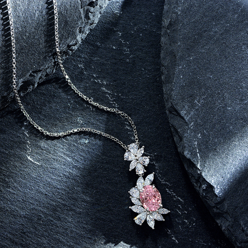 Oevas 100% 925 Sterling silber 7*9mm orangefarbene diamanten mit hohem kohlenstoffgehalt 43cm anhänger halskette für damen funkelnder hochzeitsschmuck: Rosa