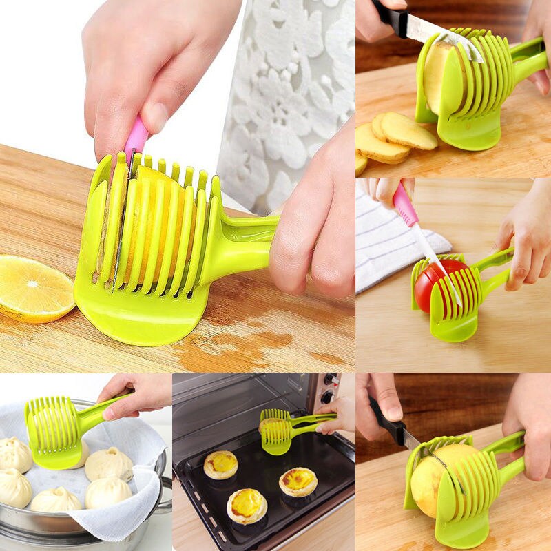 1Pc Aardappel Voedsel Tomaat Ui Citroen Groente Fruit Slicer Ei Peel Cutter Houder