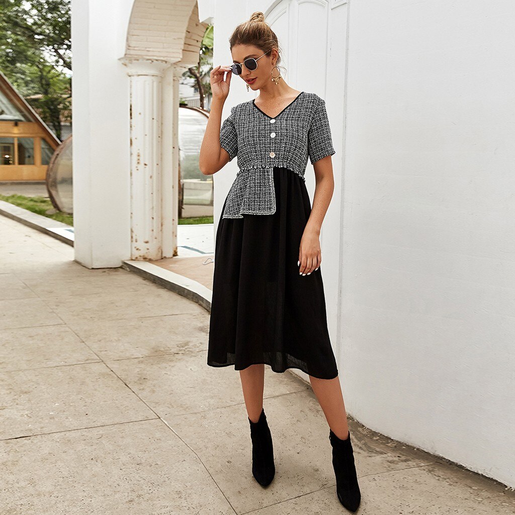 dresses Women Chiffon Knee-Length Dress splice irregular Clothes Short Sleeve Dress Tennis dress