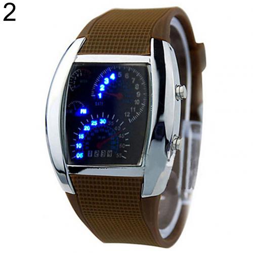 Led-horloge, coole rubberen band, toerenteller, snelheidsmeter, auto, turbo-stijl, digitaal led-polshorloge: Koffie