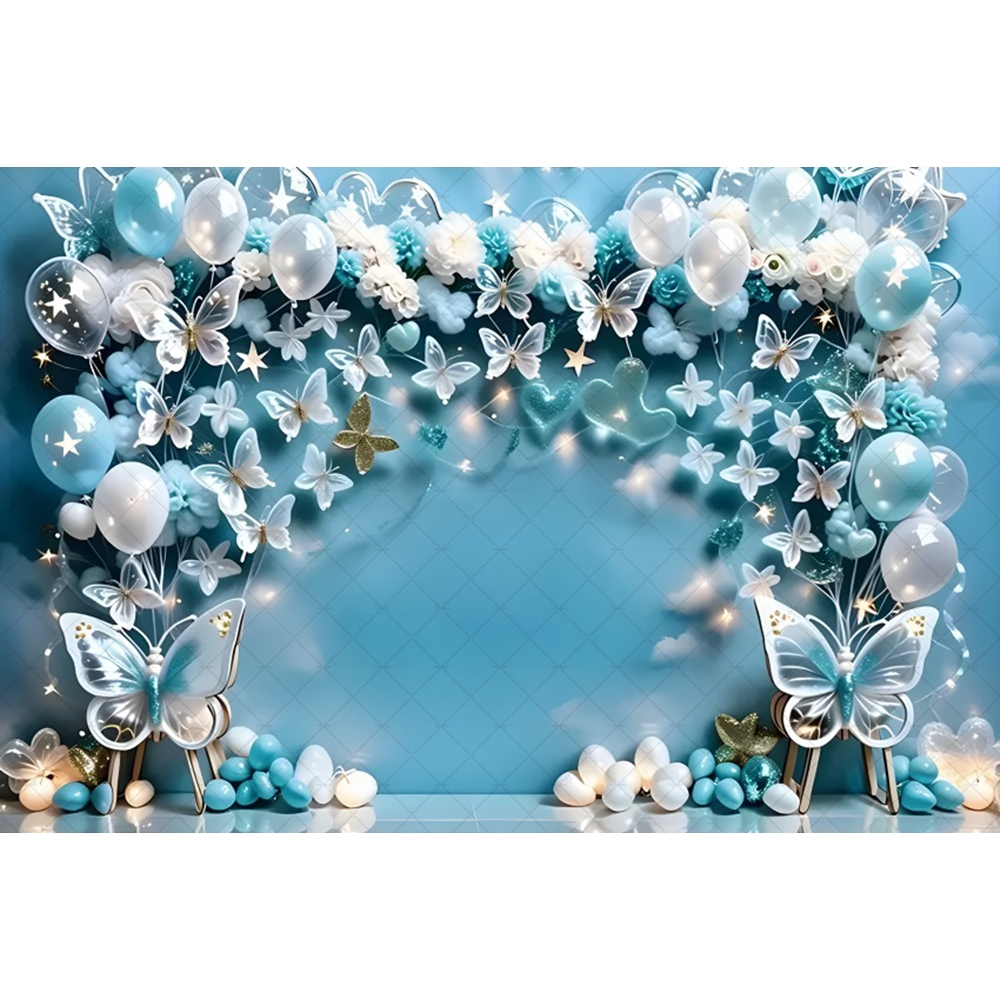 Butterfly Arch Door Balloons Backdrop Baby Shower Happy Birthday Banner Background for Photography Party Decoration Photozone: PEACOCK BLUE / 300*500