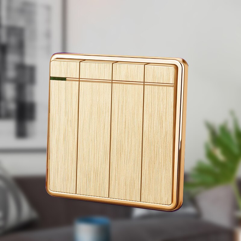 Luxury Brushed Wall Switch 1/2/3/4 Gang 2 Way Champagne Gold Switch PC Panel Interruptor Push Button Switch 10A Household Tool