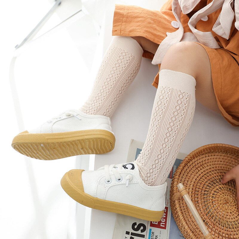 Neue freundlicher Knie Hohe Socken Sommer Aushöhlen Mädchen freundlicher Dünne Prinzessin Socken Baumwolle Gittergewebe Socke Mädchen Atmungs Lange socken