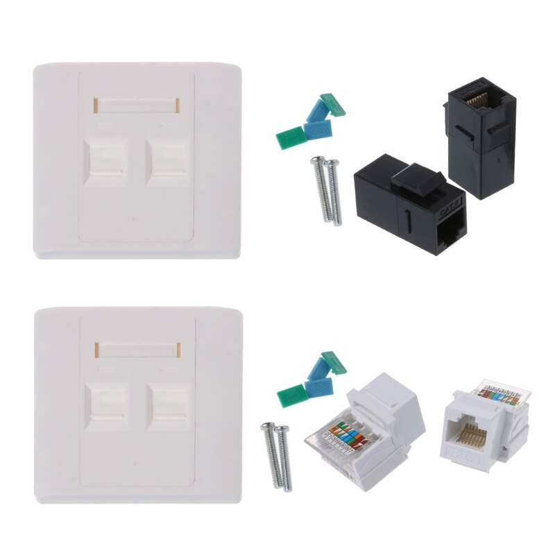 2 Ports RJ45 Network Wall Plate With Female to Female Connector WXTA