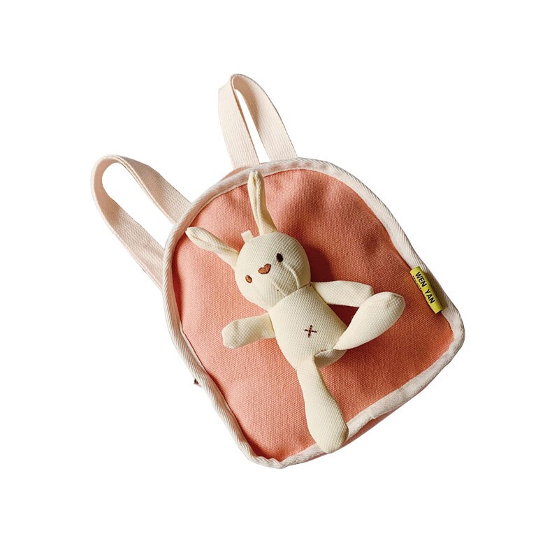 Sød børn rygsæk moderigtige tasker med kanin dukke alsidig studerende pakke små børn baby piger: Lyserød