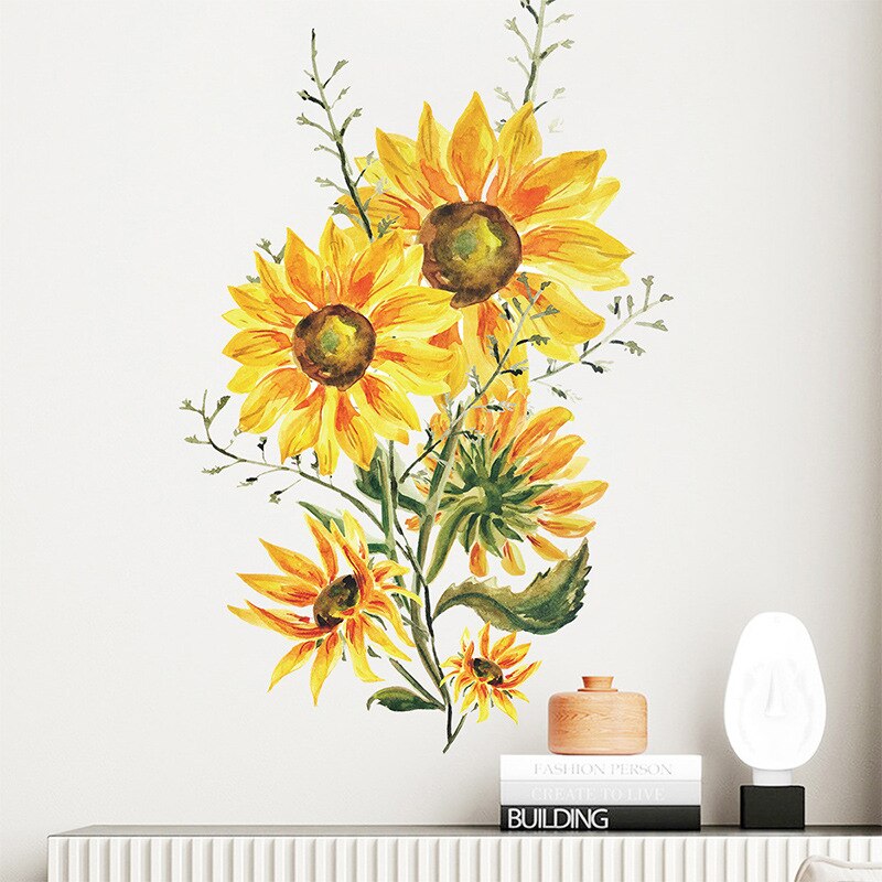 Geschilderde zonnebloem muurstickers woonkamer bank achtergrond decoratie slaapkamer interieur muur verfraaiing stickers behang