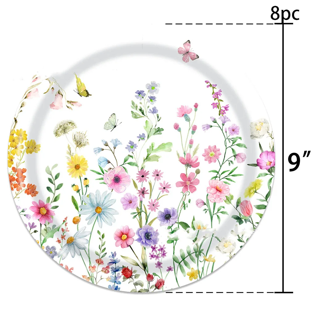 8Guests Spring Flower Disposabel Tableware Flying Butterfly Paper Plates Napkin Cups Happy Girls Birthday Party Decors: Fluorescence Yellow