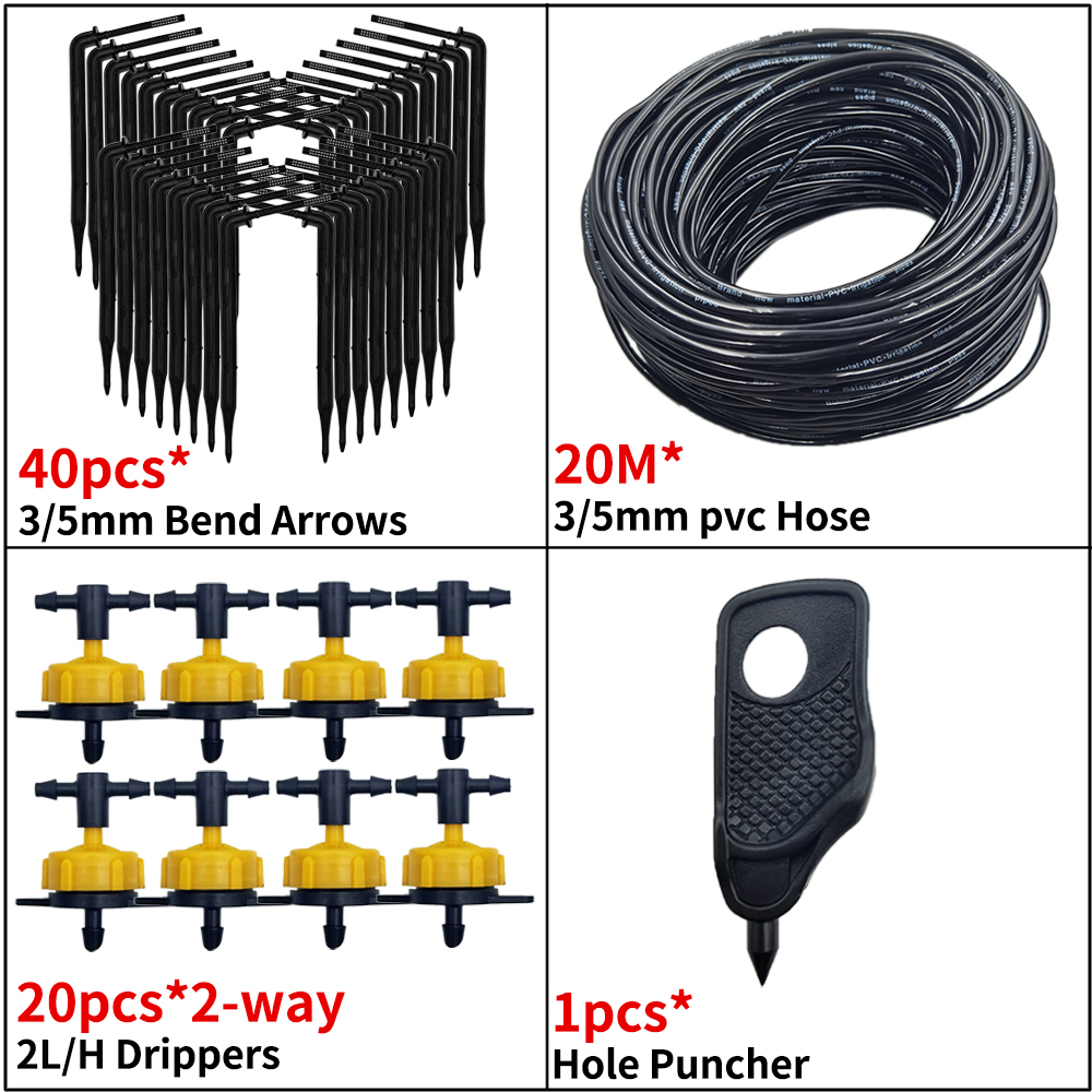 OASIS Greenhouse Drip Irrigation 4-way 3/5mm Drip Arrow 2-way Transmitter Irrigation Watering System for Bonsai Garden 10/20set: WHITE