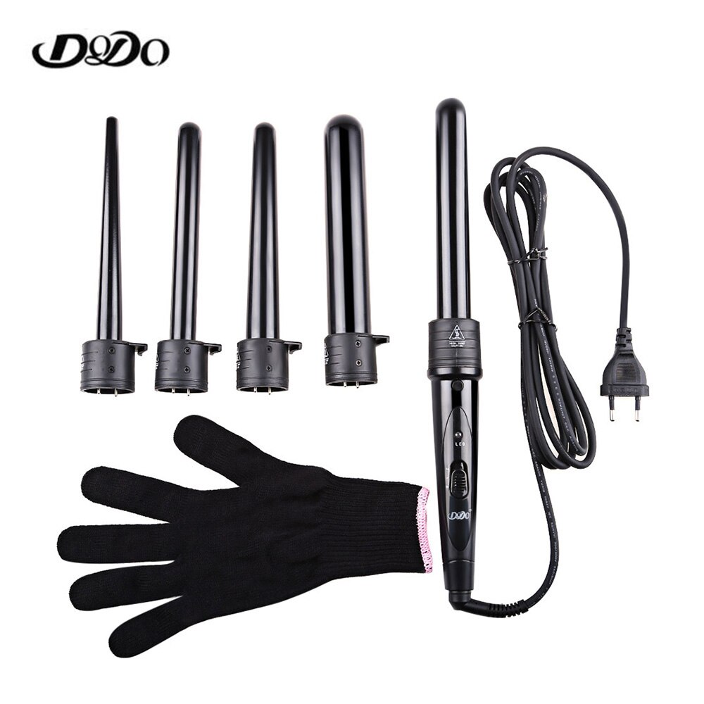 Dodo pro 5 -delige verwisselbare krultang, keramische krultang, multi-size roller, hittebestendige handschoen, stylingset