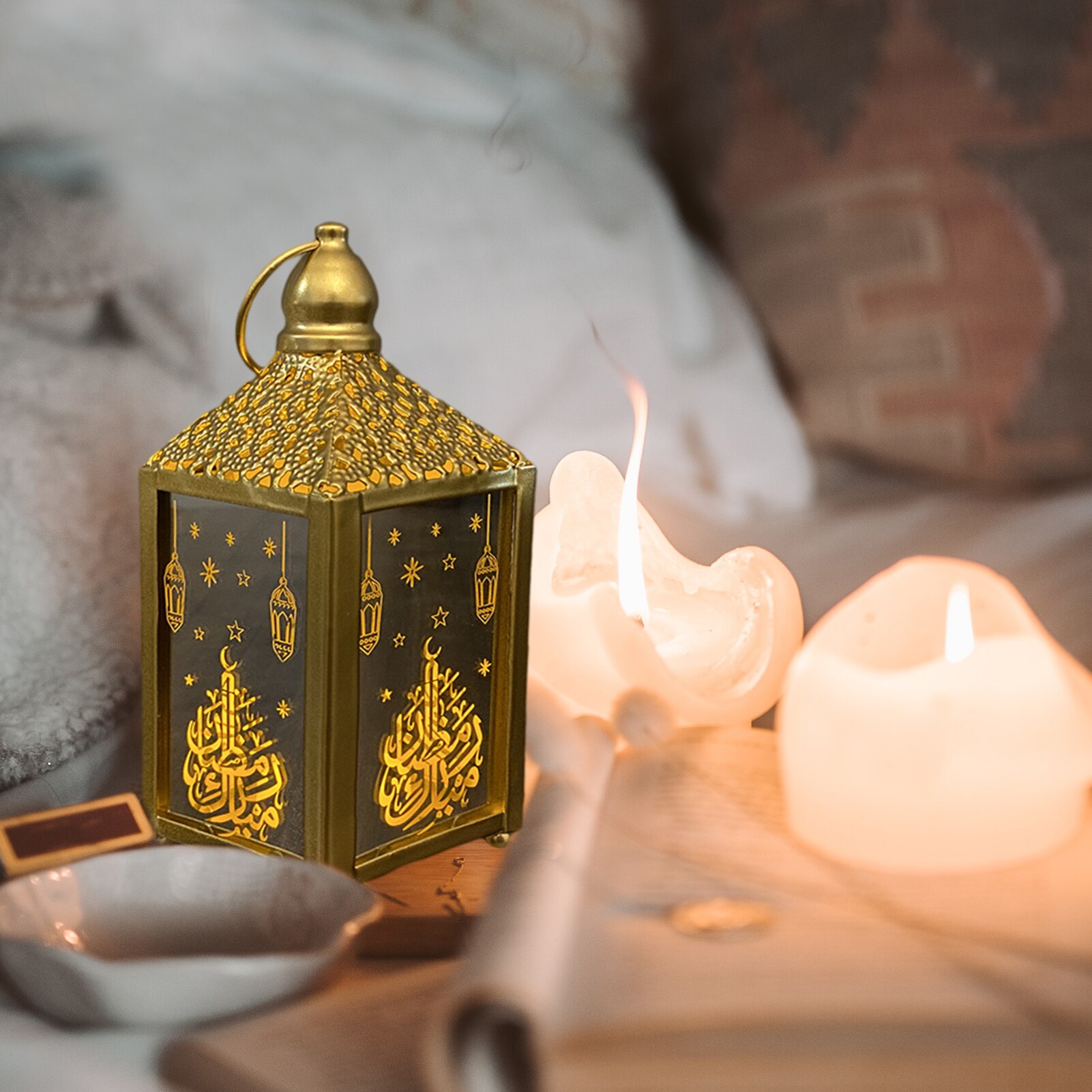 Islamic Holiday Decor | Ramadan Mubarak Lantern 13.5in - White main image 0