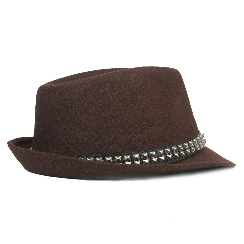 QBHAT-Sombrero de ala corta con remaches para hombre, sombrero de lana con banda de remache, fieltro, Jazz, Trilby, protección solar, para exteriores