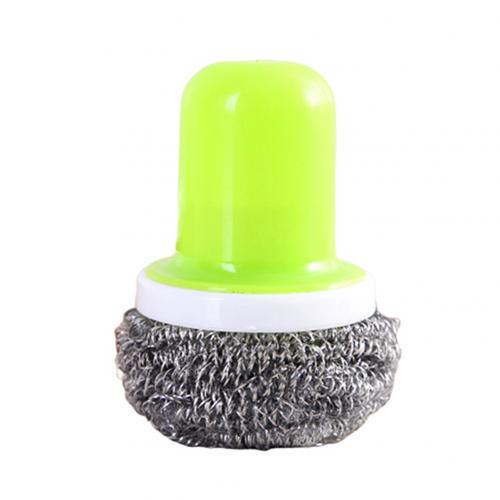 Home Steel Wire Ball Cleaning Brush Scrubber With Handle Kitchen Cleaner For Washing Pot Dish Pan Bowl Utility Tools: green