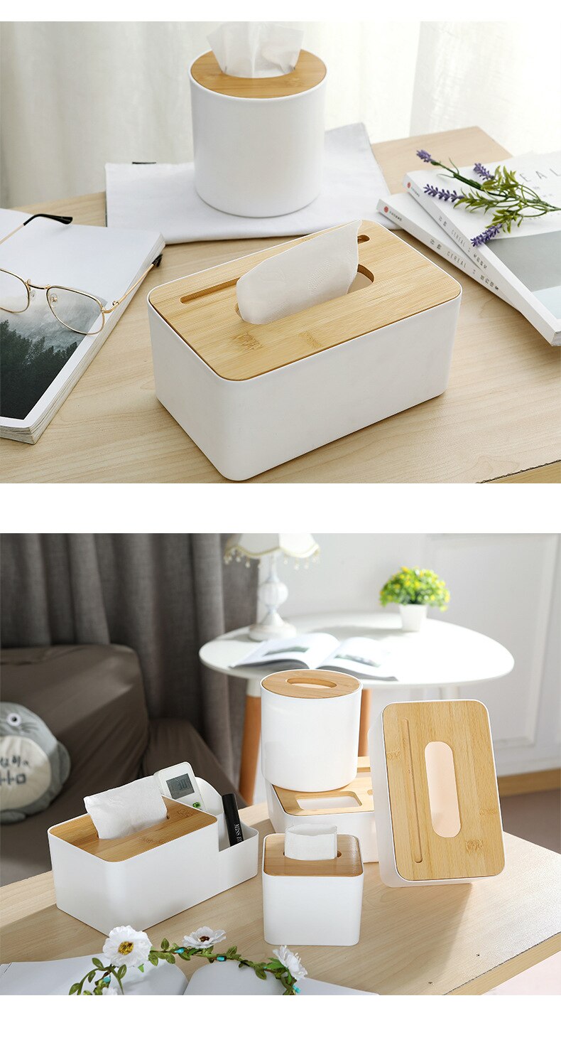 Bamboo wood tissue box simple living room household paper box napkin box remote control storage box roll tray