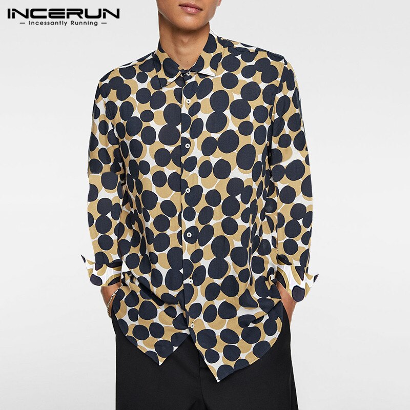 INCERUN Polka Dot Mannen Shirt Lange Mouw Turn-down Kraag Streetwear Camisa Chic Shirts mannen S-5XL