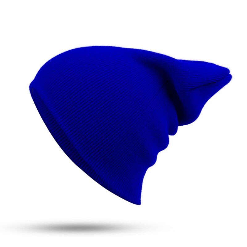 Vinterhuer hue almindelig strikhue efterår vinter varm skimanchet kasket uld blandinger bløde slouchy skull caps huer mænd kvinder: Kongeblå