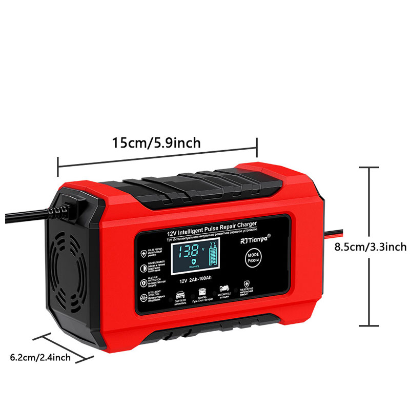 12V 6A Intelligentes Impuls-Reparatur-Batterieladegerät mit LCD-Display für Auto, Motorrad, SUV