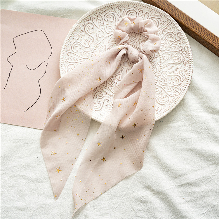 Gomas elásticas para el pelo para mujer, lazos con estampado de , lazos para el pelo de seda de estrella, de lazo de cola de caballo, accesorios para el cabello que combinan con todo: Amarillo claro