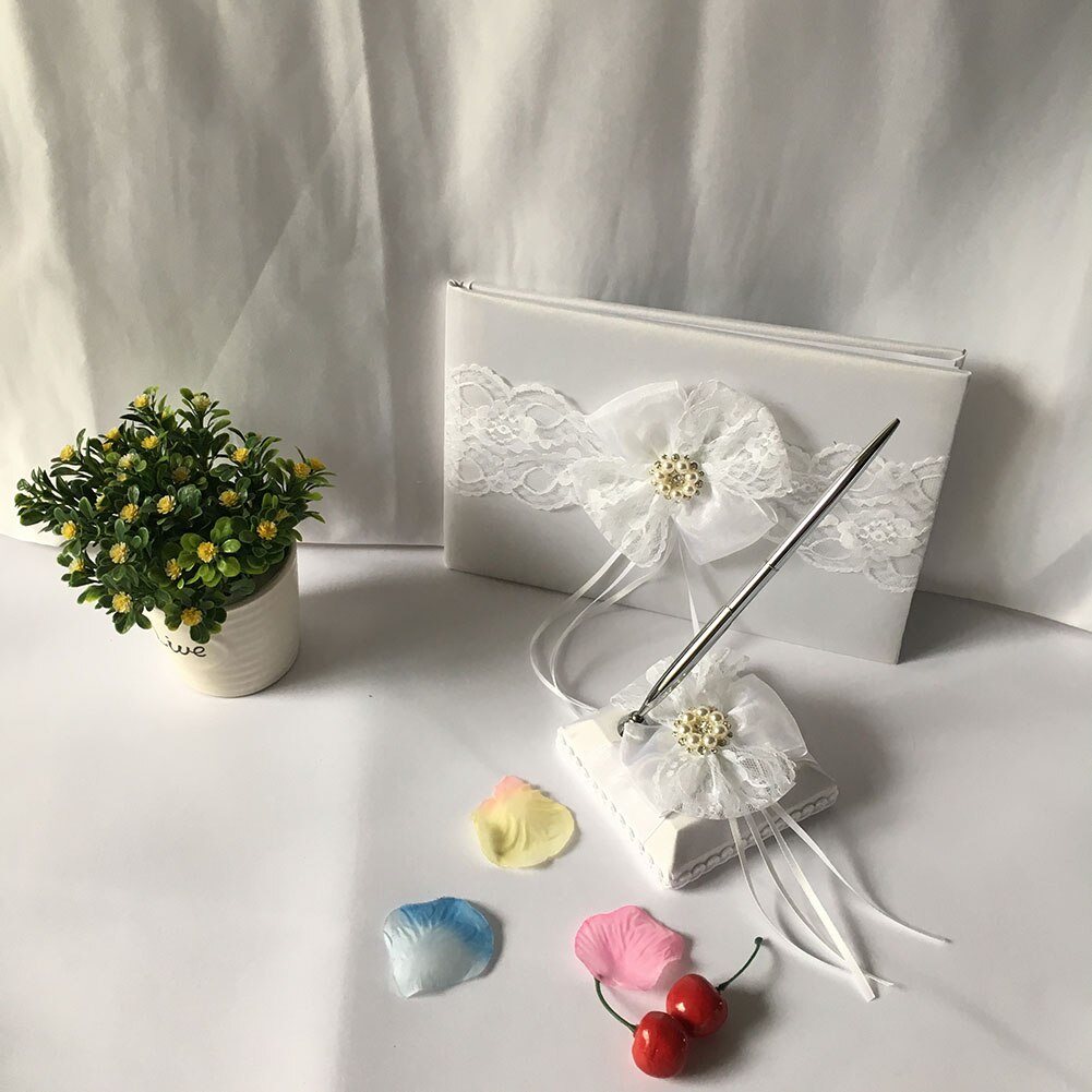 1 set gästbok penna stativ ring kudde blomma korg bröllopsfest bärbar dekoration hogard