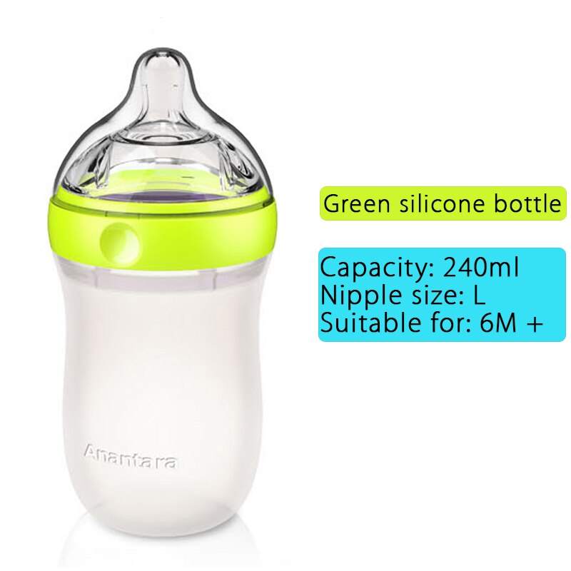 160ml/240ml voedingsbekers silicagel fles brede mond valbestendig anti-winderig pasgeboren baby schattige watermelk flessen: Groen 240ml