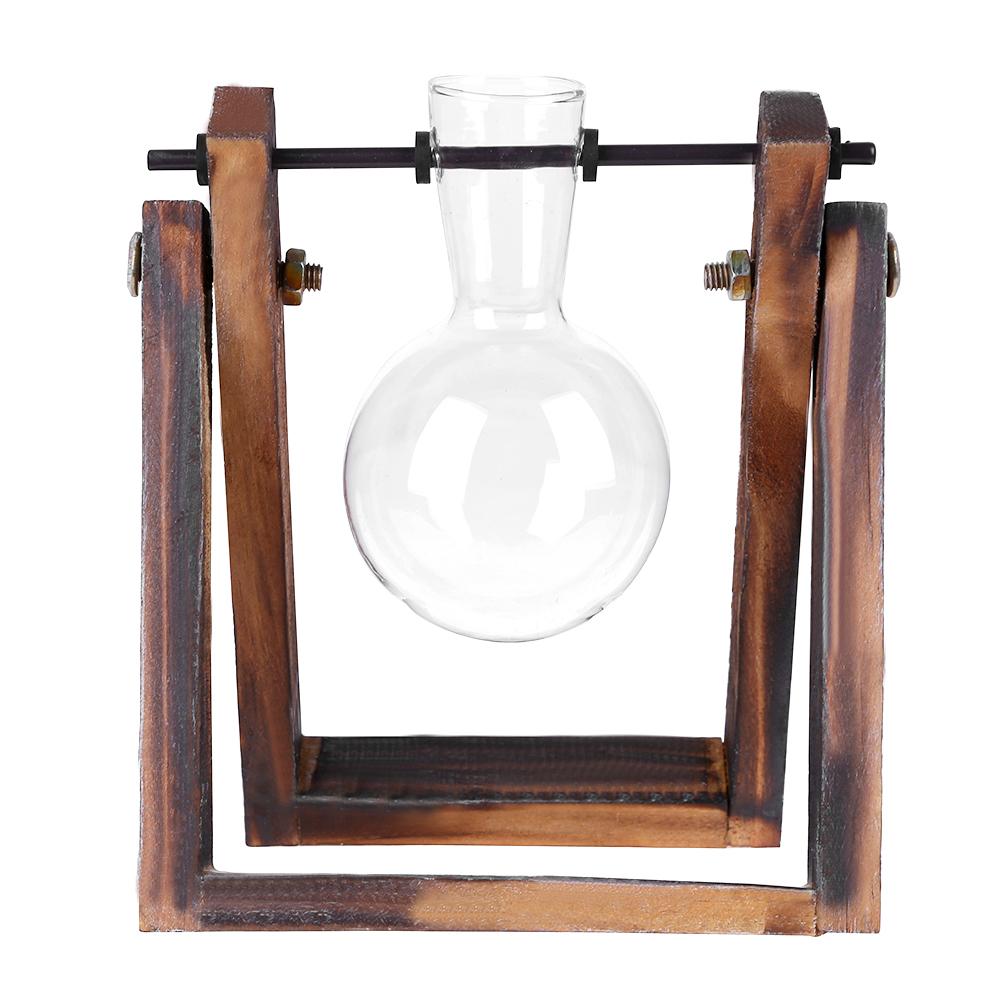 Glas och trä vas plantering terrarium bord skrivbord hydroponics växt bonsai blomkruka hängande krukor med trä bricka heminredning: A001