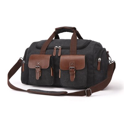 Markroyal Canvas Lederen Mannen Reistas Europese Stijl Reistassen Handtas Hoge Capaciteit Schoudertas Reizen Crossbody Bagage: Black